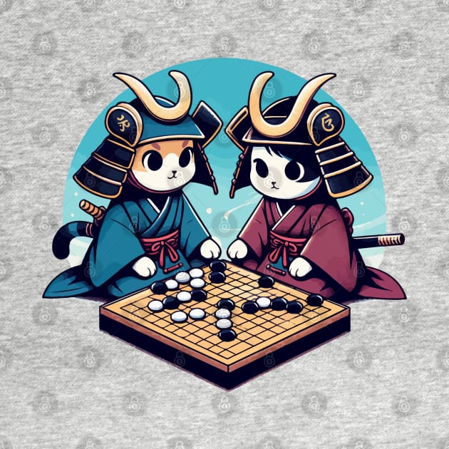 Kawaii cat samurais go board game baduk by TomFrontierArt